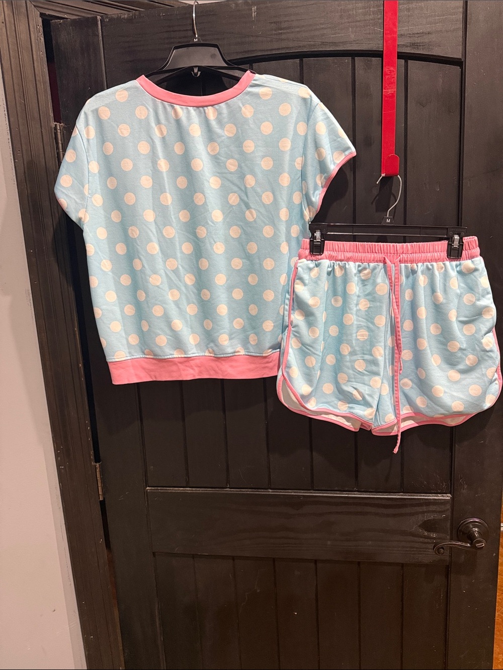 Polka Dot Short Sleeve Pajama Set - Light Blue & Pink